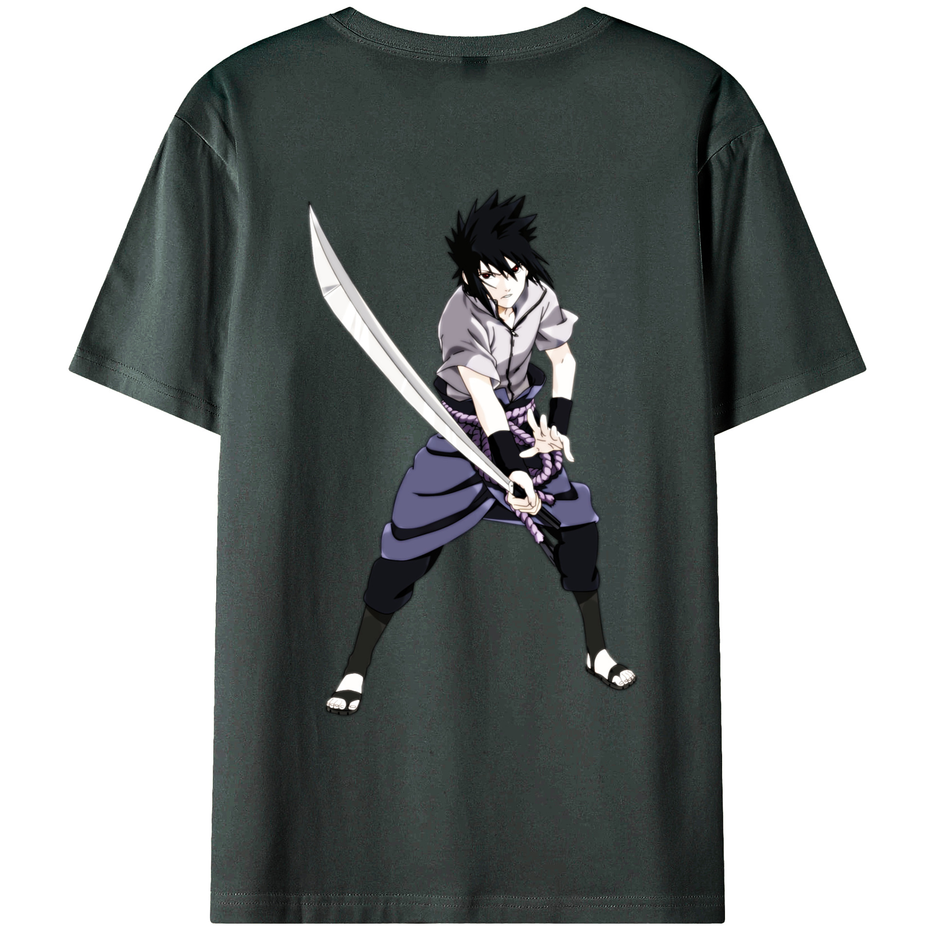 （画像用） NARUTO -ナルト- うちは サスケ Uchiha Sasuke 綿100％ メンズ半袖Tシャツ（バックプリント） 通気性